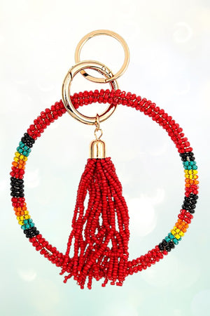MULTI COLOR SEED BEAD TASSEL KEYCHAIN