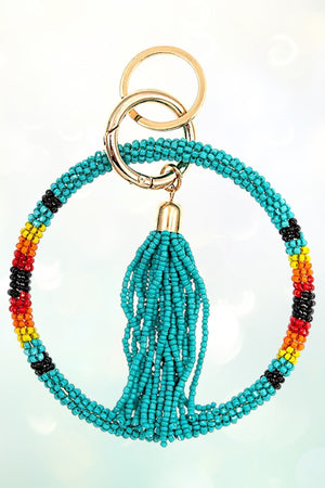 MULTI COLOR SEED BEAD TASSEL KEYCHAIN