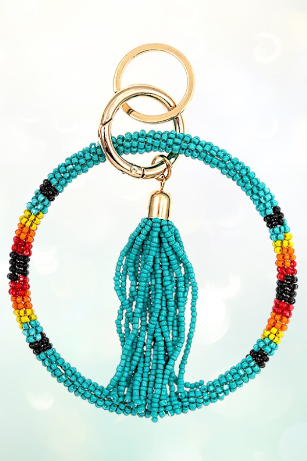 MULTI COLOR SEED BEAD TASSEL KEYCHAIN