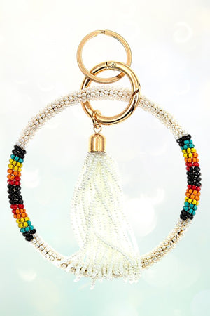 MULTI COLOR SEED BEAD TASSEL KEYCHAIN