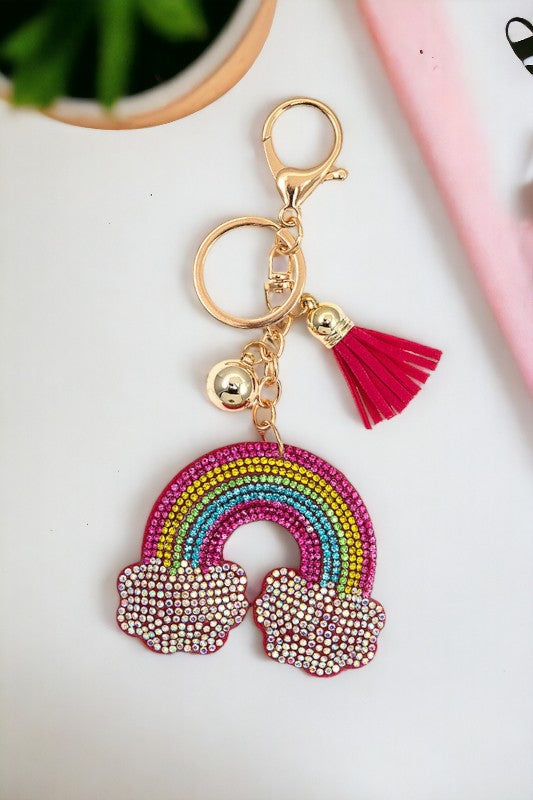 Rhinestone Rainbow Tassel Keychain