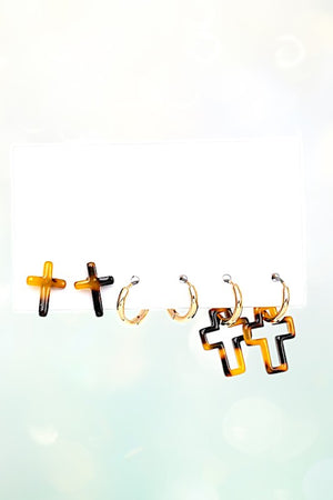 ACETATE CROSS POST AND HOOP EARRING SET