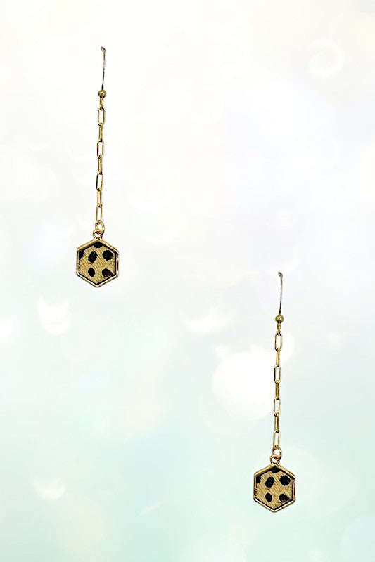 Hexagon Cheetah Print Chain Dangle Earring