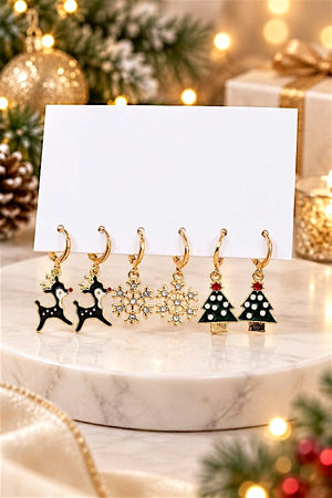 MIX CHRISTMAS CHARMS DANGLE MINI HOOP EARRING SET