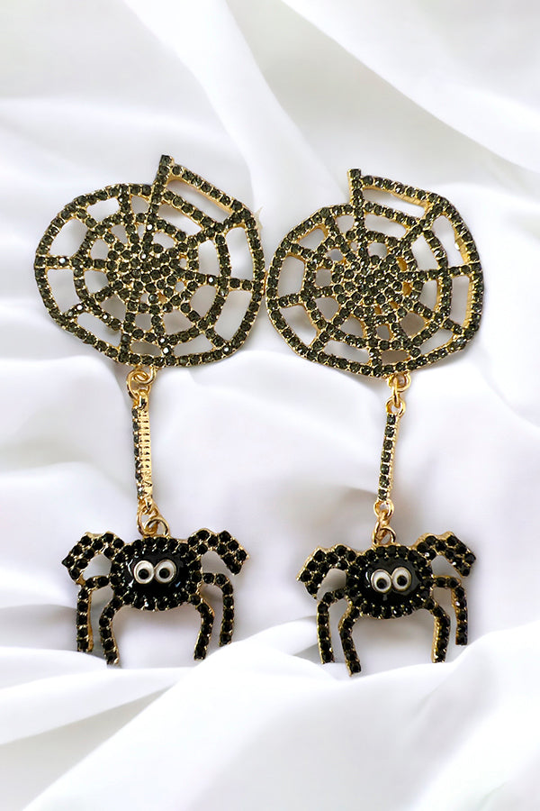 Rhinestone Pave Spider Web Drop Earring