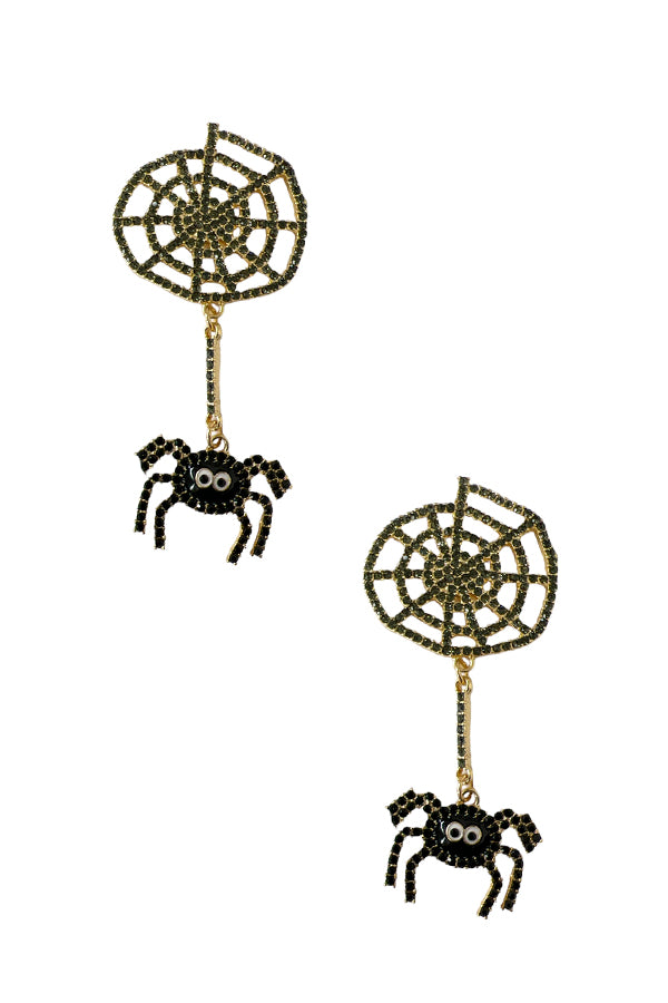 Rhinestone Pave Spider Web Drop Earring