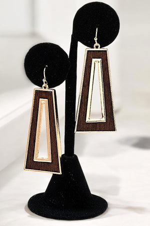 TRAPEZOID WOOD CUT OUT FRAMED EARRING