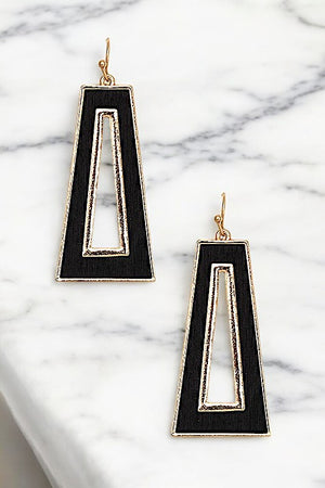 TRAPEZOID WOOD CUT OUT FRAMED EARRING