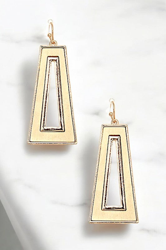 TRAPEZOID WOOD CUT OUT FRAMED EARRING