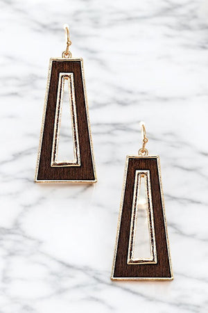 TRAPEZOID WOOD CUT OUT FRAMED EARRING