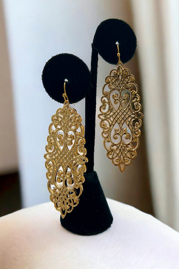 Gold filigree handcrafted long dangle earrings - Silvermerc Designs -  4231052