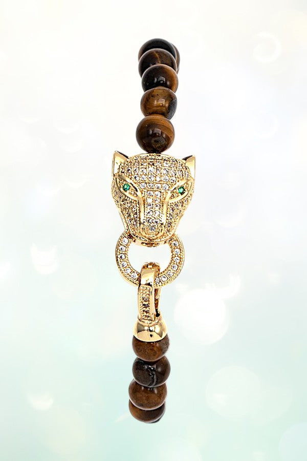 CZ STONE JAGUAR HEAD BEADED BRACELET