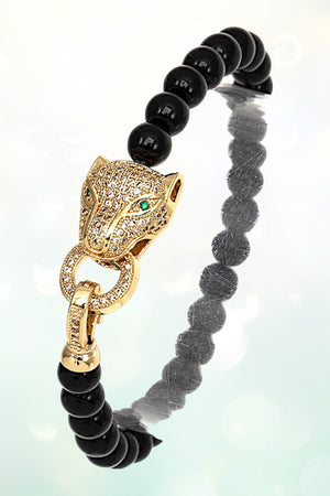 CZ STONE JAGUAR HEAD BEADED BRACELET