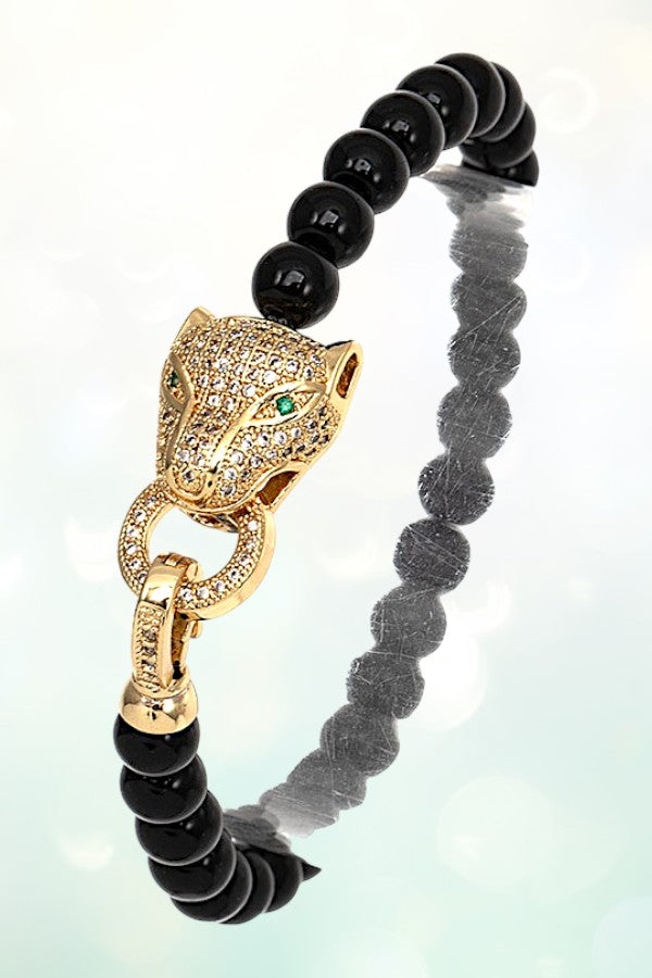 CZ STONE JAGUAR HEAD BEADED BRACELET