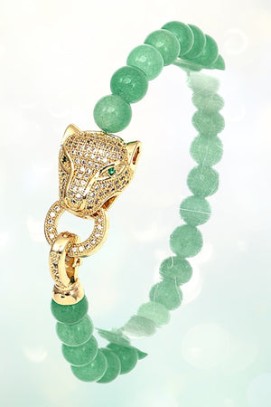 CZ STONE JAGUAR HEAD BEADED BRACELET