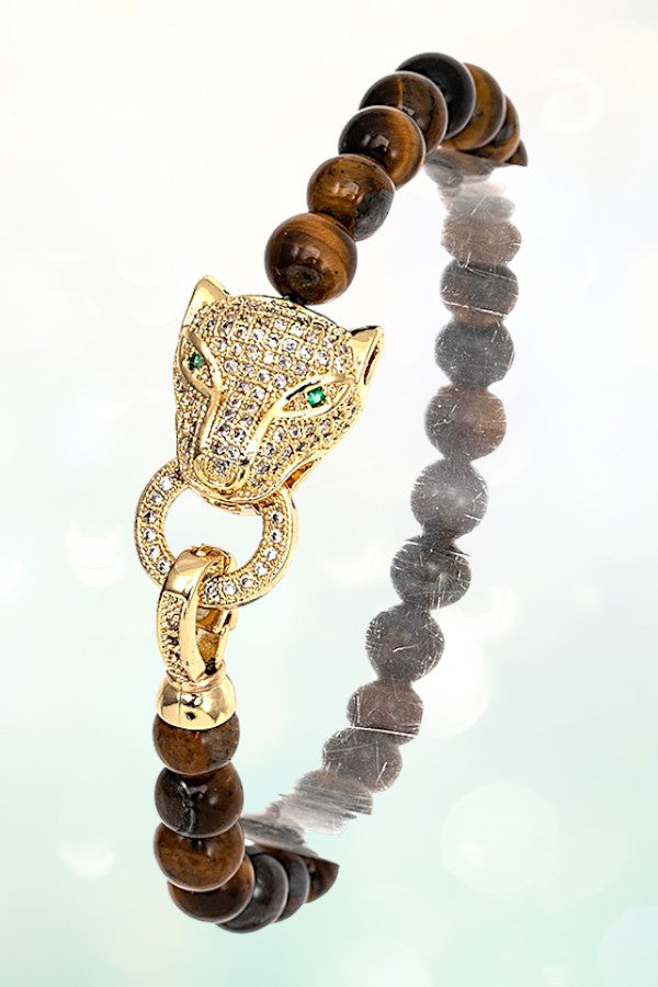 CZ STONE JAGUAR HEAD BEADED BRACELET