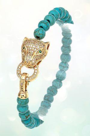 CZ STONE JAGUAR HEAD BEADED BRACELET