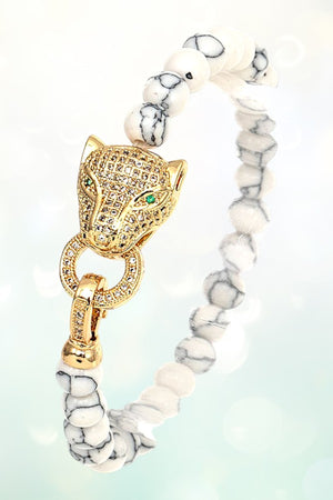 CZ STONE JAGUAR HEAD BEADED BRACELET