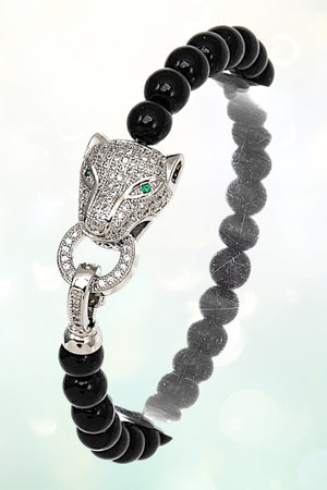 CZ STONE JAGUAR HEAD BEADED BRACELET