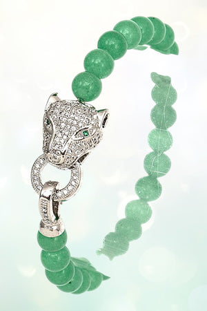 CZ STONE JAGUAR HEAD BEADED BRACELET