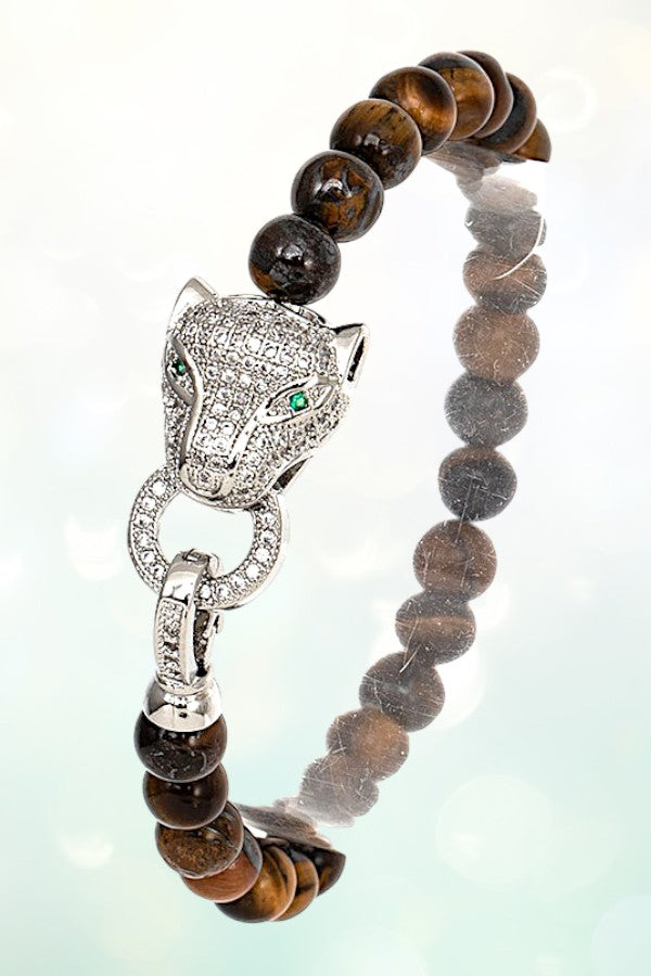 CZ STONE JAGUAR HEAD BEADED BRACELET