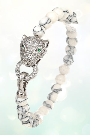 CZ STONE JAGUAR HEAD BEADED BRACELET