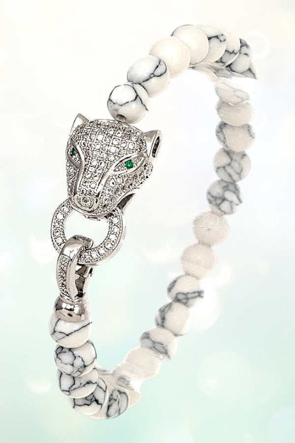 CZ STONE JAGUAR HEAD BEADED BRACELET