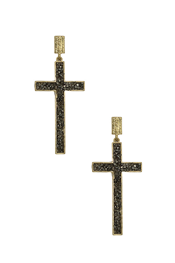 Cluster Stone Cross Pave Dangle Earring