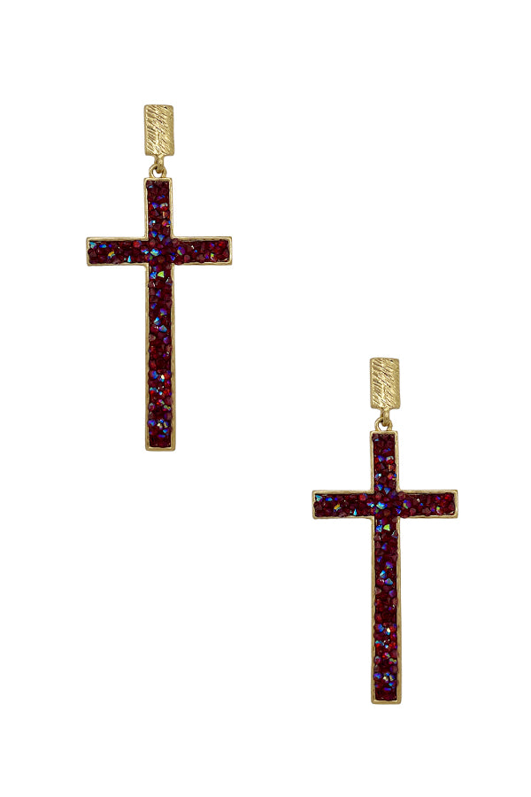 Cluster Stone Cross Pave Dangle Earring