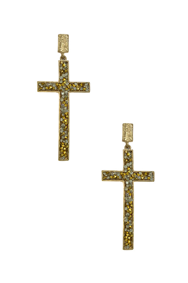 Cluster Stone Cross Pave Dangle Earring