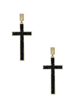 Cluster Stone Cross Pave Dangle Earring