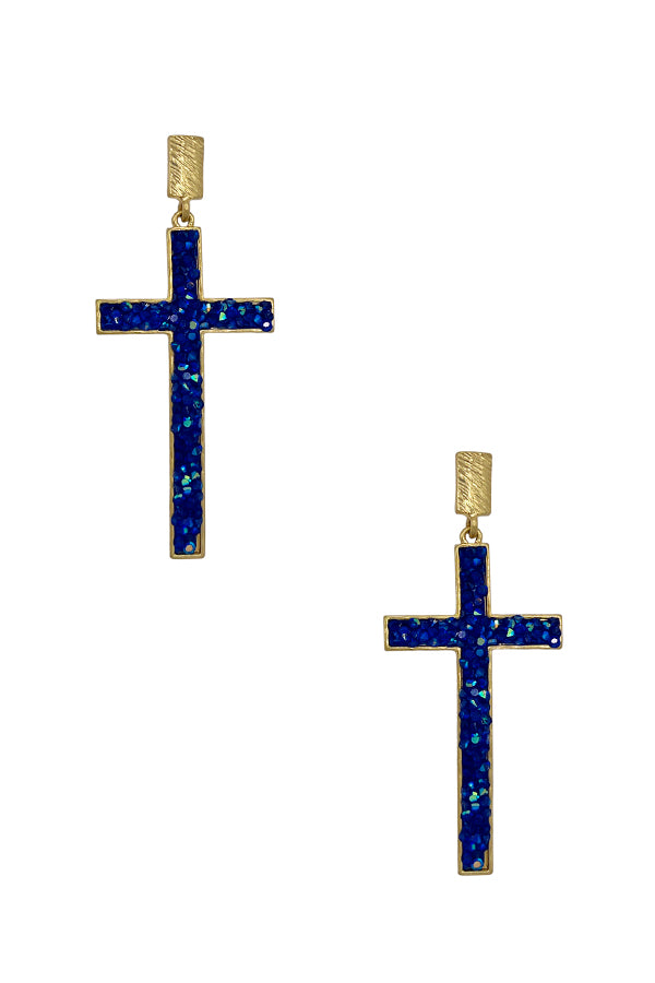 Cluster Stone Cross Pave Dangle Earring