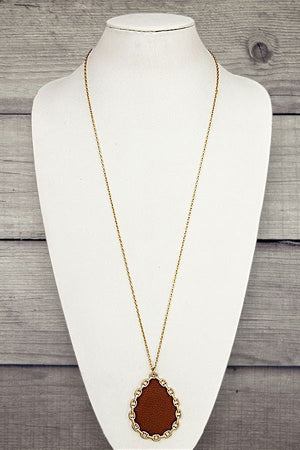 FRAMED TEARDROP PENDANT LONG NECKLACE