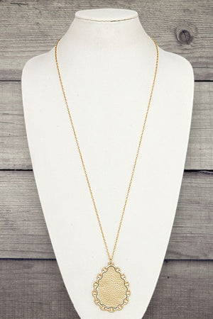 FRAMED TEARDROP PENDANT LONG NECKLACE