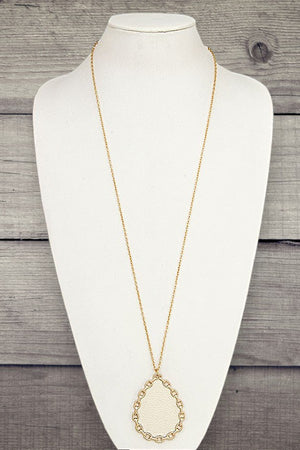 FRAMED TEARDROP PENDANT LONG NECKLACE