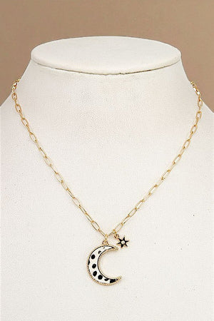 ANIMAL PRINT CRESCENT MOON PENDANT NECKLACE
