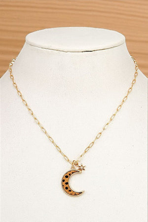 ANIMAL PRINT CRESCENT MOON PENDANT NECKLACE