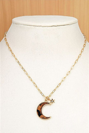 ANIMAL PRINT CRESCENT MOON PENDANT NECKLACE