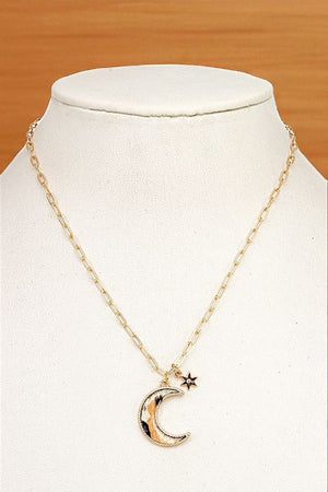 ANIMAL PRINT CRESCENT MOON PENDANT NECKLACE