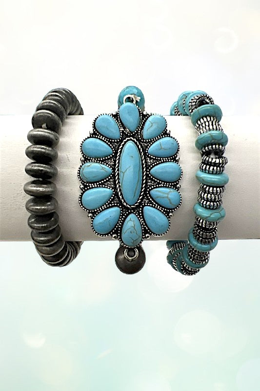 CONCHO GEM BEAD STRETCH BRACELET SET