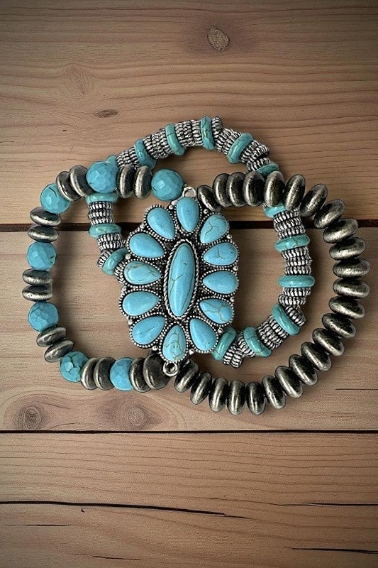 CONCHO GEM BEAD STRETCH BRACELET SET