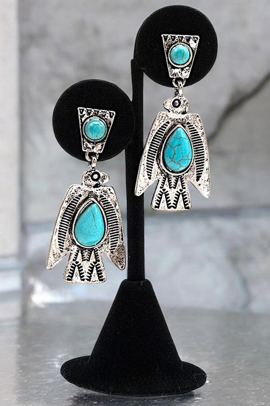 TRIBAL BIRD ETCHED DANGLE EARRING