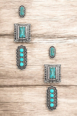 RECTANGLE GEM FRAMED POST EARRING SET