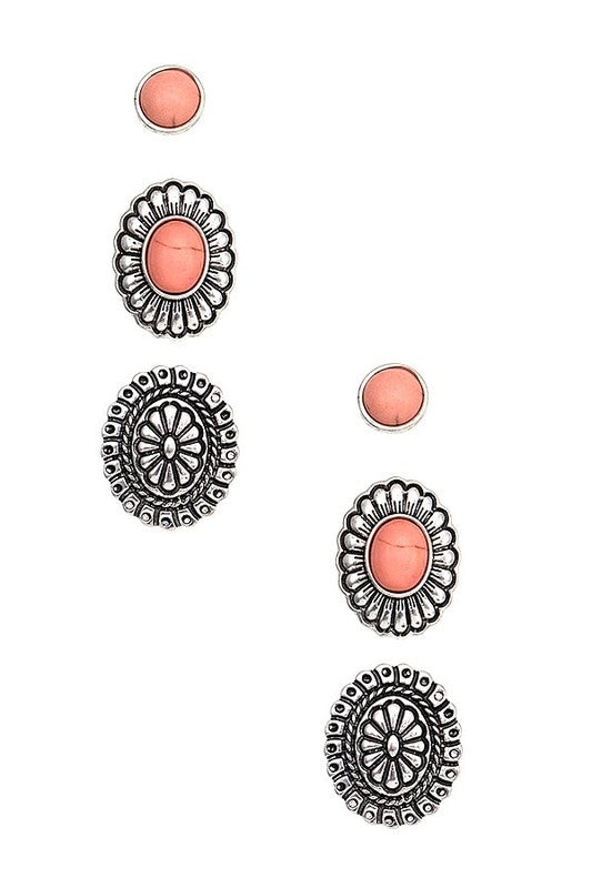 Concho Mix Gem Post Earring Set