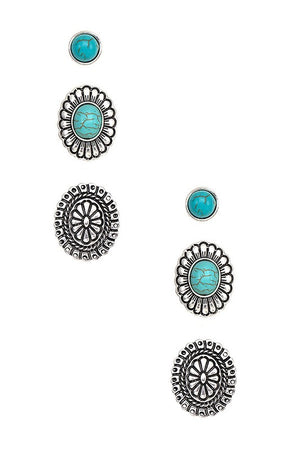 Concho Mix Gem Post Earring Set