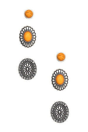 Concho Mix Gem Post Earring Set