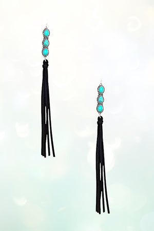 OBLONG TRIPLE GEM TASSEL DANGLE EARRING