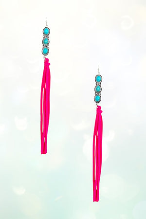 OBLONG TRIPLE GEM TASSEL DANGLE EARRING