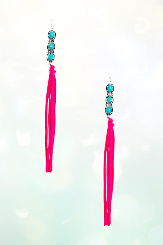 OBLONG TRIPLE GEM TASSEL DANGLE EARRING