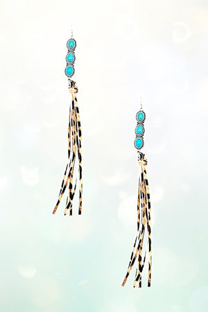 OBLONG TRIPLE GEM TASSEL DANGLE EARRING